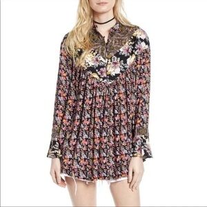 Free People Wildflower Fields Henley Top Womens Small Floral Print Long Sleeve